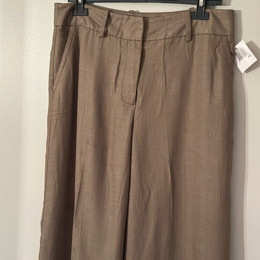 NEW Trina Turk Wide Leg Dress Pant Women's Size 12 Taupe/Brown Pockets $238 - Picture 2 of 8